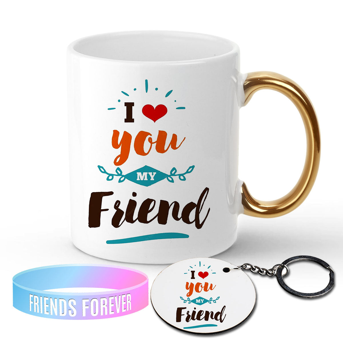 Chillaao I Love You My Friend Golden Handle Mug