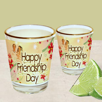 Chillaao Happy Friendship Day Gold Rim Shot Glass