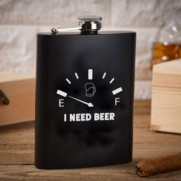 Stainless Steel Engraved Hip Flask Design - I need Beer