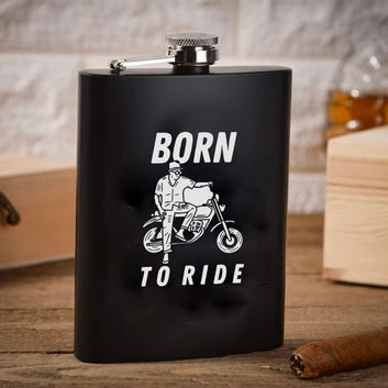 Stainless Steel Engraved Hip Flask Design - Born To Ride