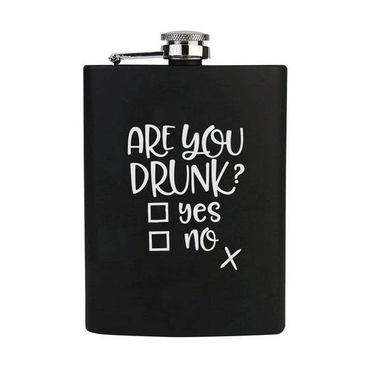 Stainless Steel Engraved Hip Flask Design - Are You Drunk Yes Or No