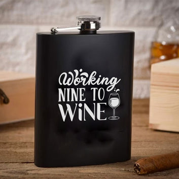 Stainless Steel Engraved Hip Flask Design - Working Nine to Wine
