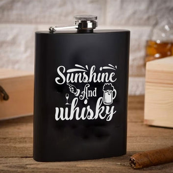 Stainless Steel Engraved Hip Flask Design - Sunshine And Wine