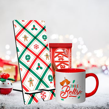 Chillaao Holly Candy Cane Gingerbread Snowflake Vertical Stripe ,Jingle Bell   Mobile Stand & Tea Mug