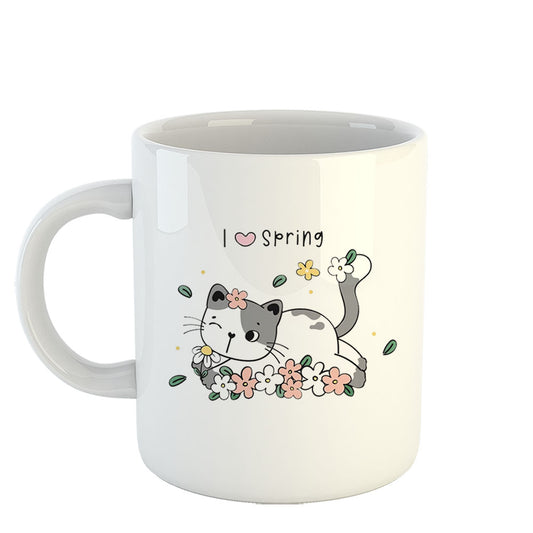 Chillaao I Love Spring Cat White Mug