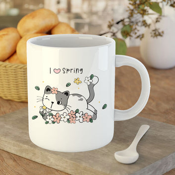 Chillaao I Love Spring Cat White Mug