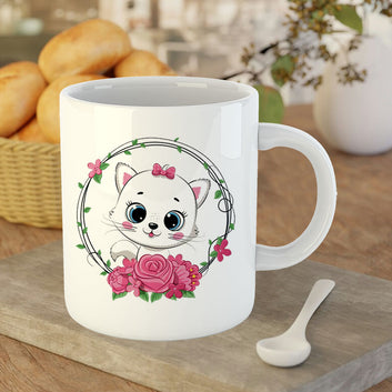 Chillaao baby Cat With Flower White Mug