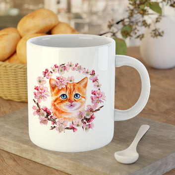 Chillaao Red kitten in a Flowering wreath White Mug