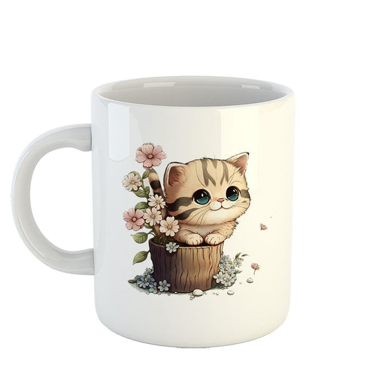 Chillaao Cute Cat Kawaii Creative White Mug