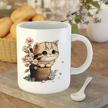 Chillaao Cute Cat Kawaii Creative White Mug