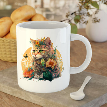 Chillaao Whimsical Summer Cat White Mug