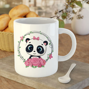 Chillaao Baby Panda With Flower  White Mug