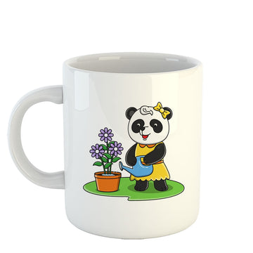 Chillaao Cute Cartoon Panda Watering Flowers White Mug