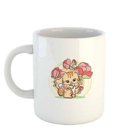 Chillaao Cute kitty in beautiful flowers White Mug