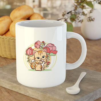 Chillaao Cute kitty in beautiful flowers White Mug