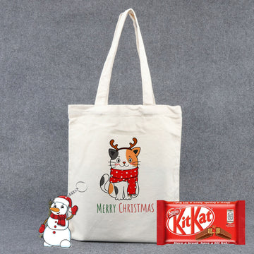 Chillaao Christmas Kitty cat with scarf  Tote Bag