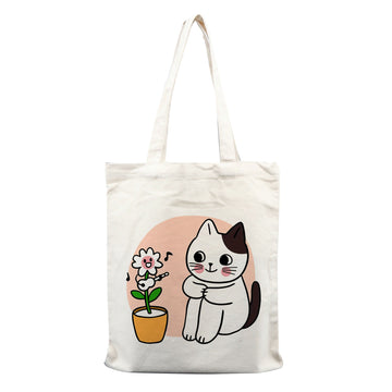 Chillaao cat with flowerpot tote bag