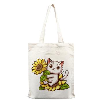 Chillaao cat on sunflower  tote bag