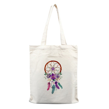 Chillaao dreamcatcher with purple flower  tote bag