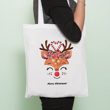 Chillaao Cute Reindeer Face Tote Bag