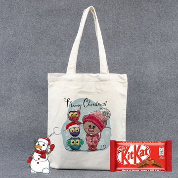 Chillaao Christmas card cute rat and three owls Tote Bag