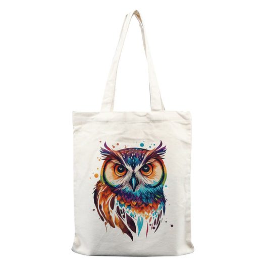 Chillaao  colourful face owl  tote bag