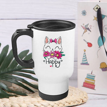 Chillaao Happy Flower Cat Steel Travel Mug