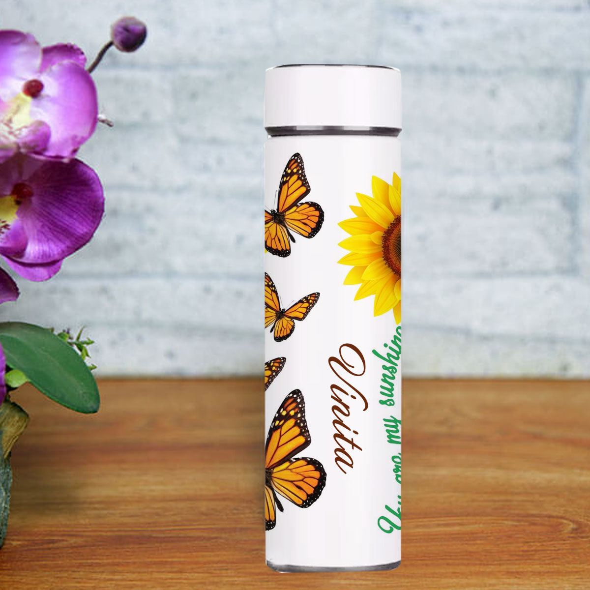 Chillaao Butterfuly & Sunflower Temperature Bottle White