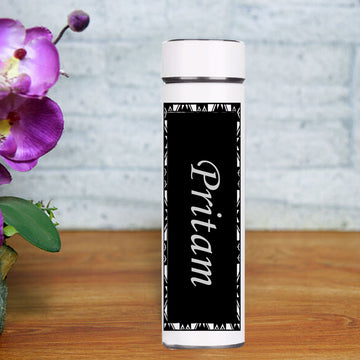 Chillaao Personalized Temperature bottle Black Design ( White )