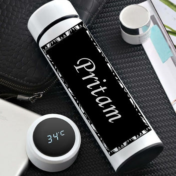 Chillaao Personalized Temperature bottle Black Design ( White )