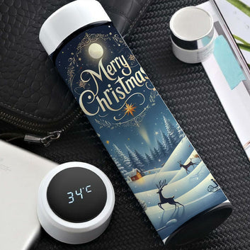 Chillaao A Christmas card with a house and a sleigh White Temperature Bottle