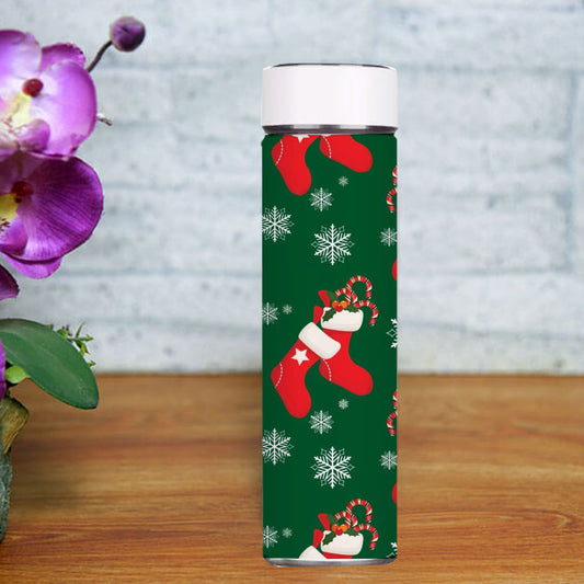 Chillaao Christmas red and green socks doodle White Temperature Bottle