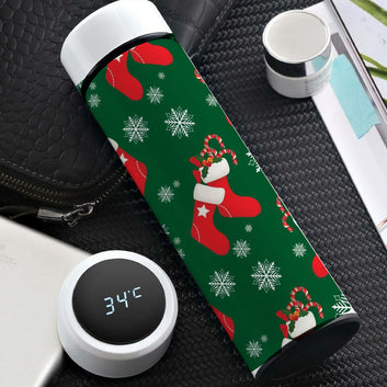 Chillaao Christmas red and green socks doodle White Temperature Bottle