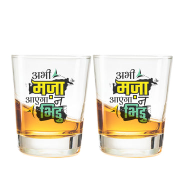 Chillaao - Abhi Maza Aayega Na Bhidu” Clear Shot Glass - Set of 2