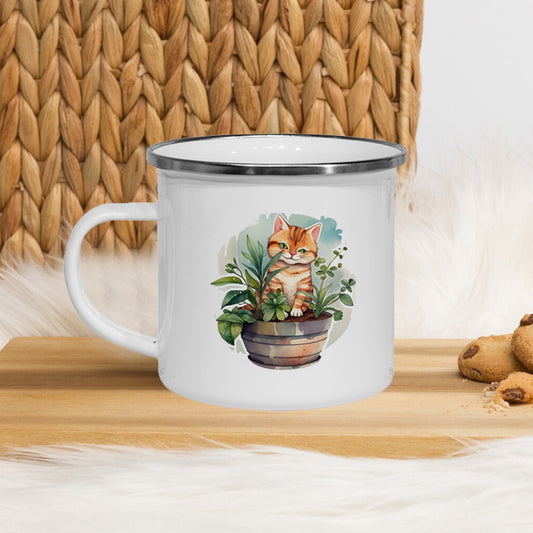 Cat Flower Enamel Mug