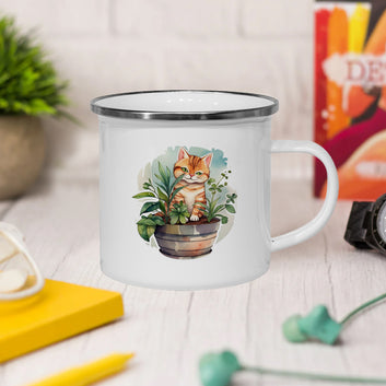 Cat Flower Enamel Mug