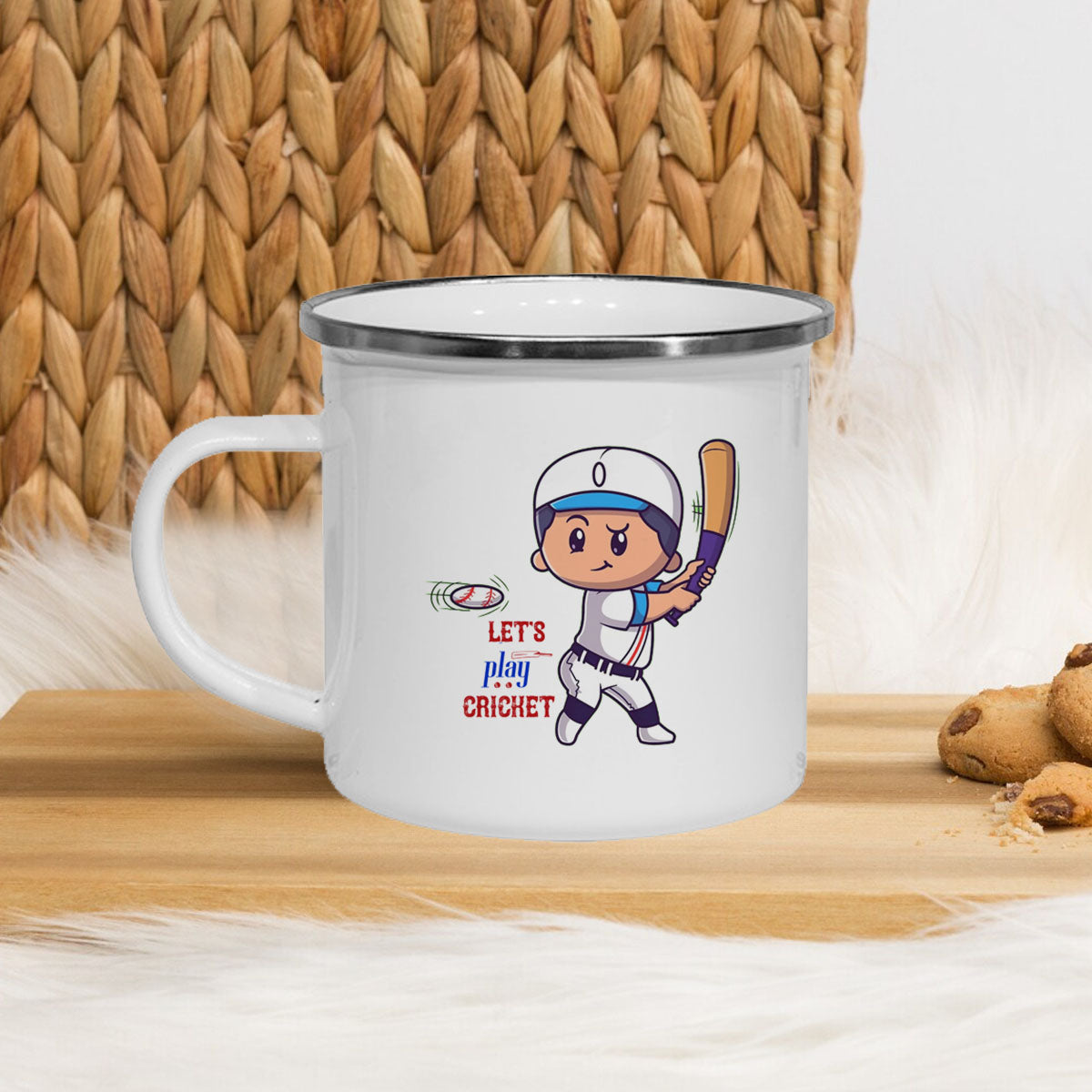 Lets Play Cricket Enamel Mug