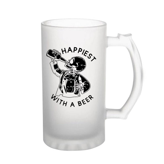 Happiest With a Beer 160z (470 ml) Frosted Beer Mug