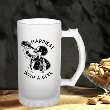 Happiest With a Beer 160z (470 ml) Frosted Beer Mug