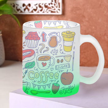 Chillaao Doodle Coffee Green Glass Mug