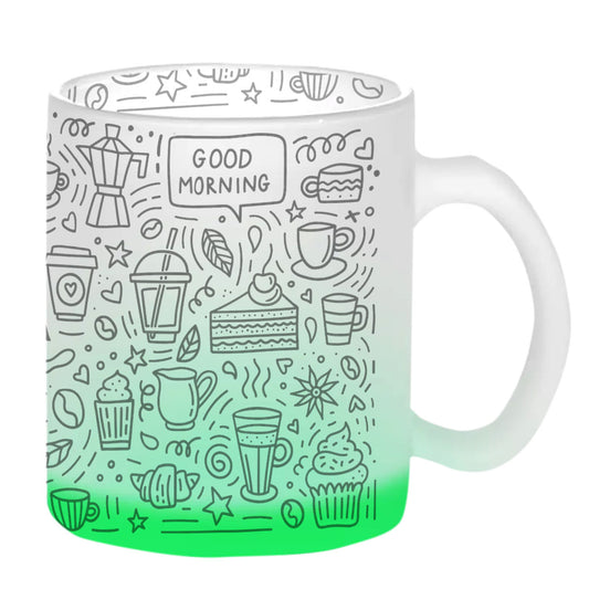 Chillaao Good Morning Coffee Doodle Green Glass Mug