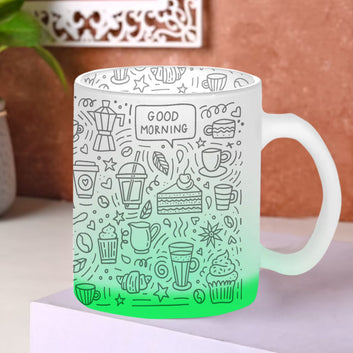 Chillaao Good Morning Coffee Doodle Green Glass Mug