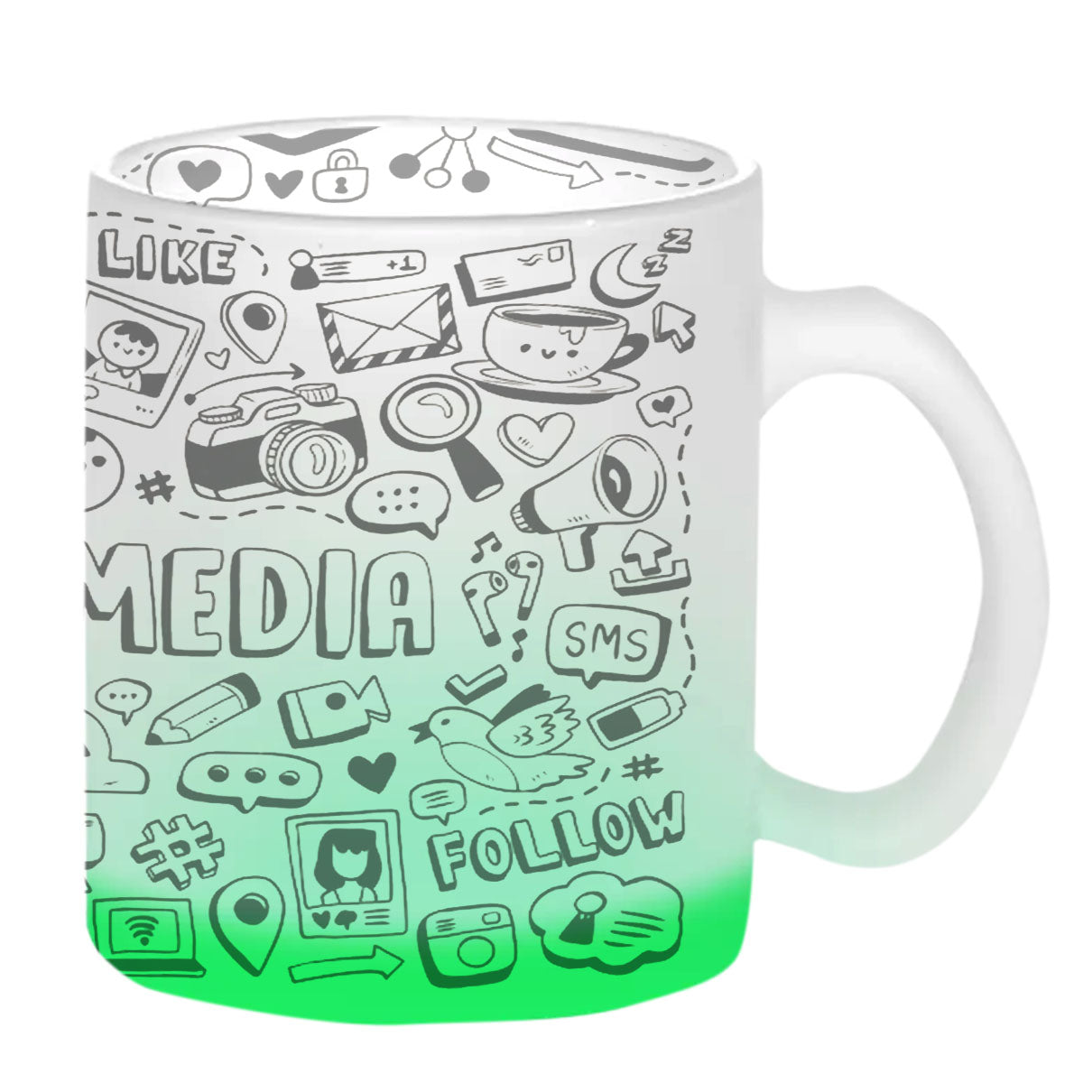 Chillaao Social Media Green Glass Mug