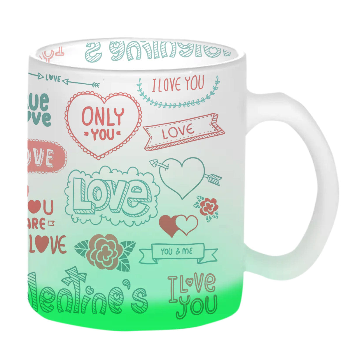 Chillaao Valentine Doodle Green Glass Mug