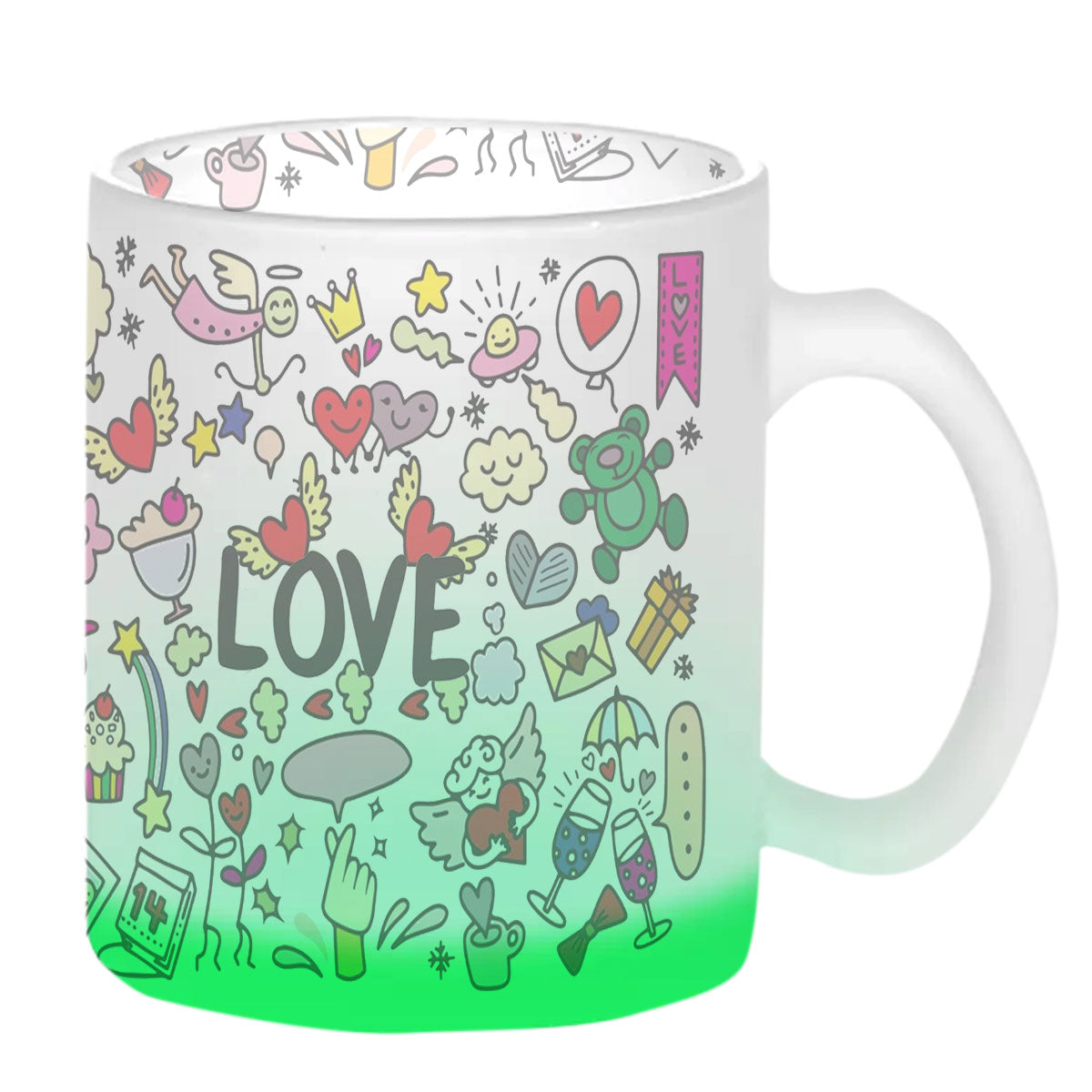 Chillaao Love Doodle Green Glass Mug