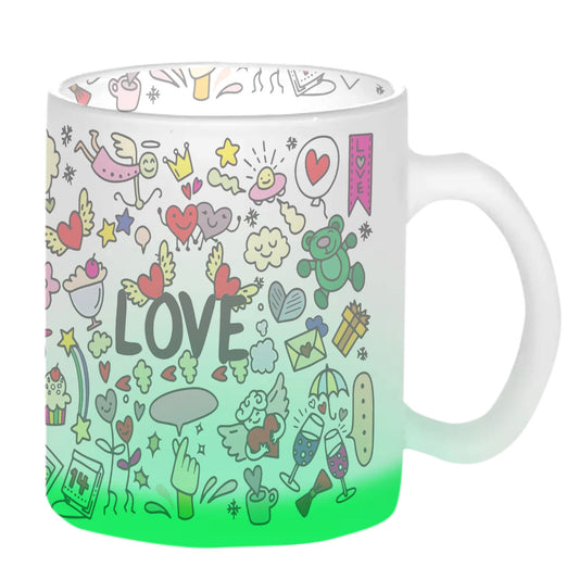 Chillaao Love Doodle Green Glass Mug