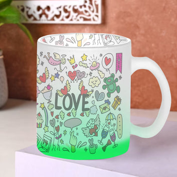 Chillaao Love Doodle Green Glass Mug