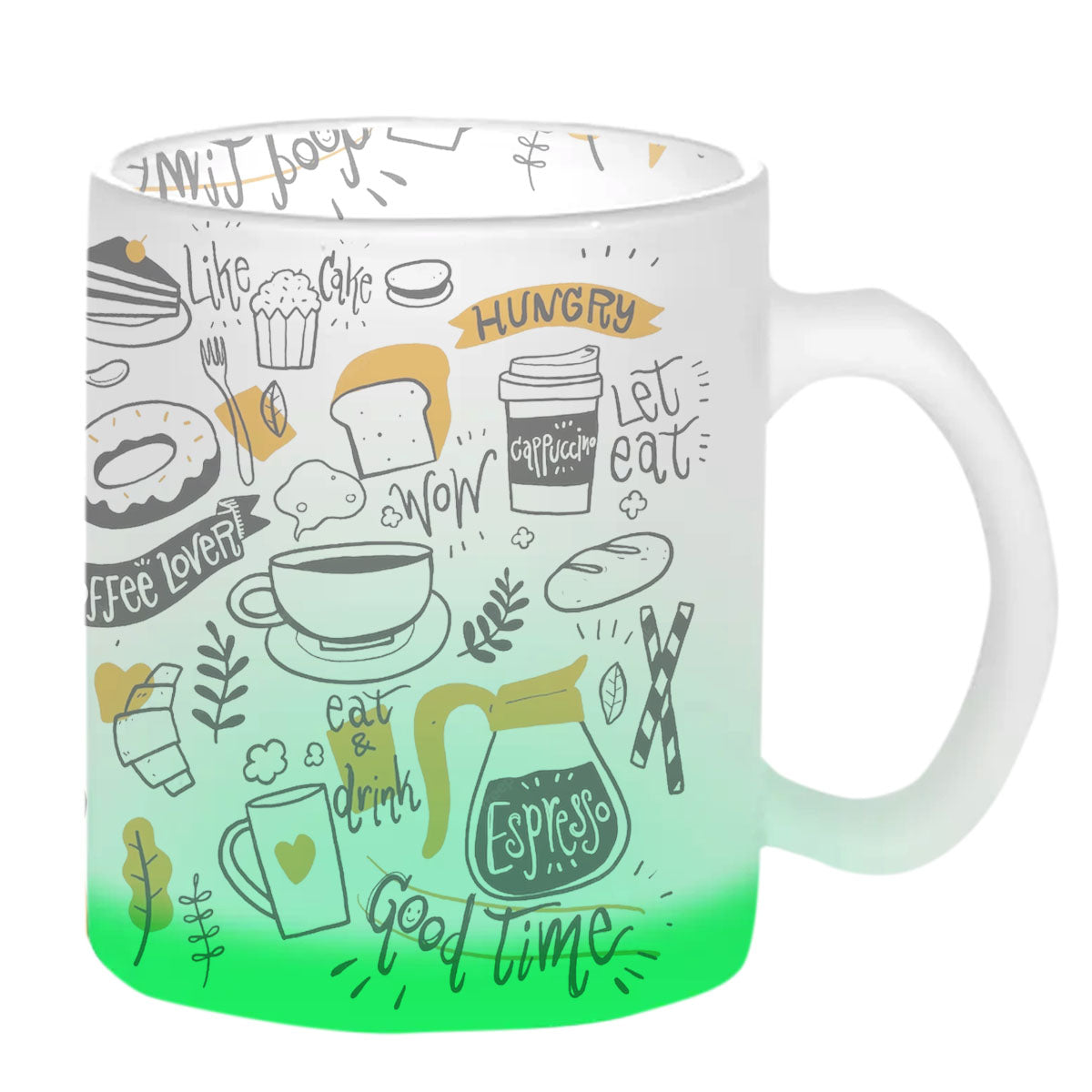 Chillaao Food Doodle Green Glass Mug