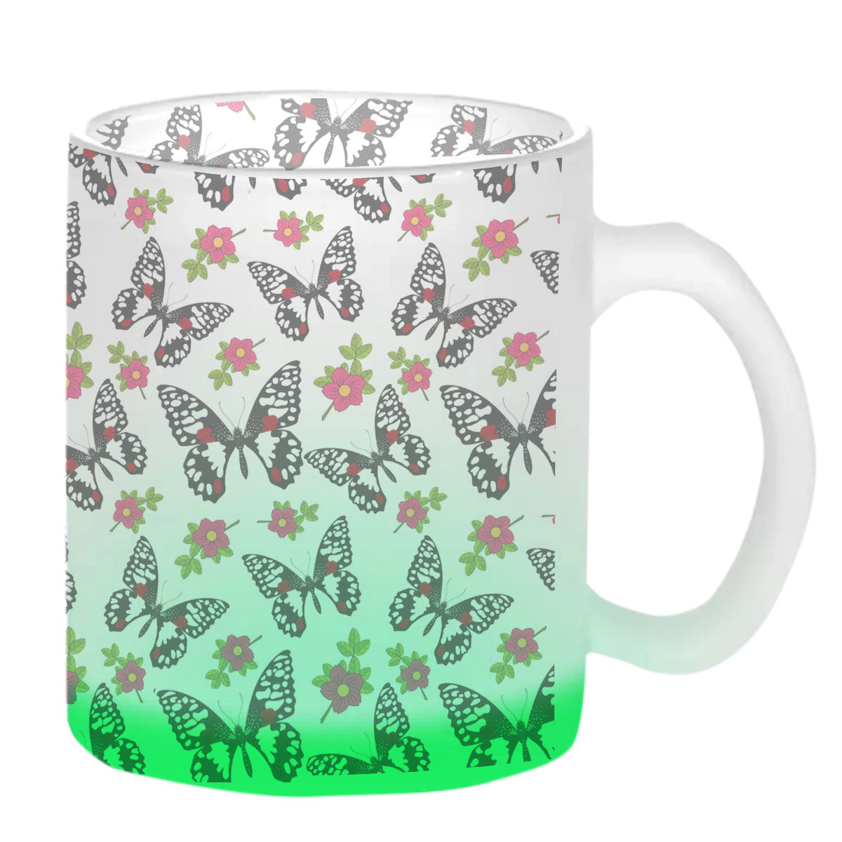 Chillaao Butterfly Pattern Green Glass Mug