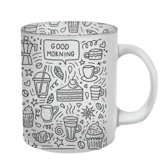 Chillaao Good Morning Coffee Doodle Glass Mug